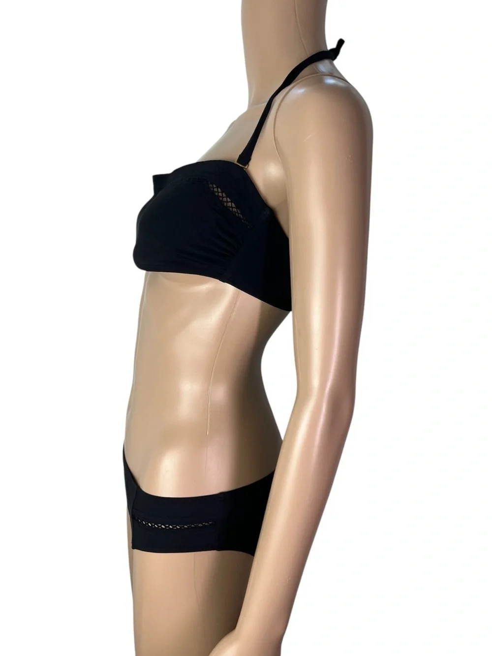 Tory Burch Black Lattice Underwire Bandeau Top and Lattice Bottom Matching Set